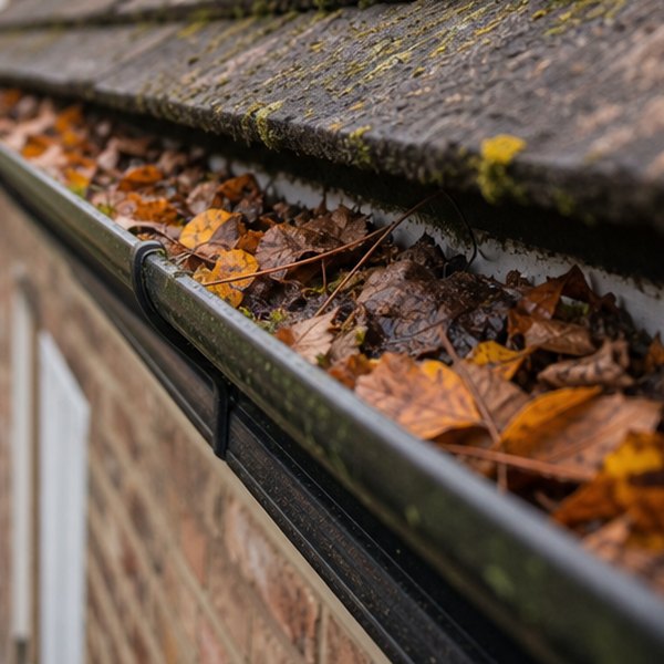 Person struggling with rain gutter installation — detail