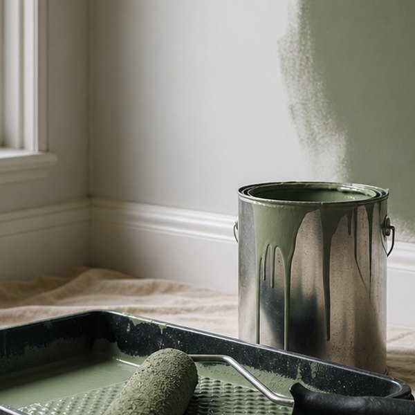 Person painting interior wall with brush — detail