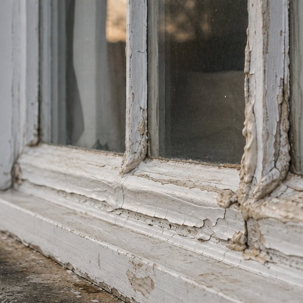 Historic window putty or glazing compound close-up — detail