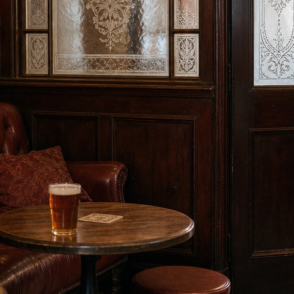 Cozy pub interior with vintage furnishings — detail