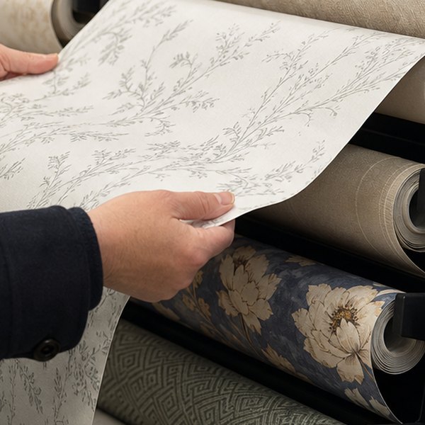 Rolls of wallpaper in factory setting — detail
