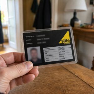 Person holding and returning laminated card