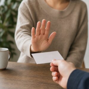 Person handing back unread card dismissively