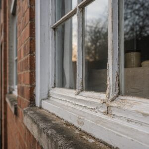 Historic window putty or glazing compound close-up