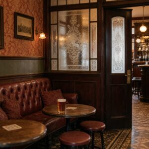 Cozy pub interior with vintage furnishings