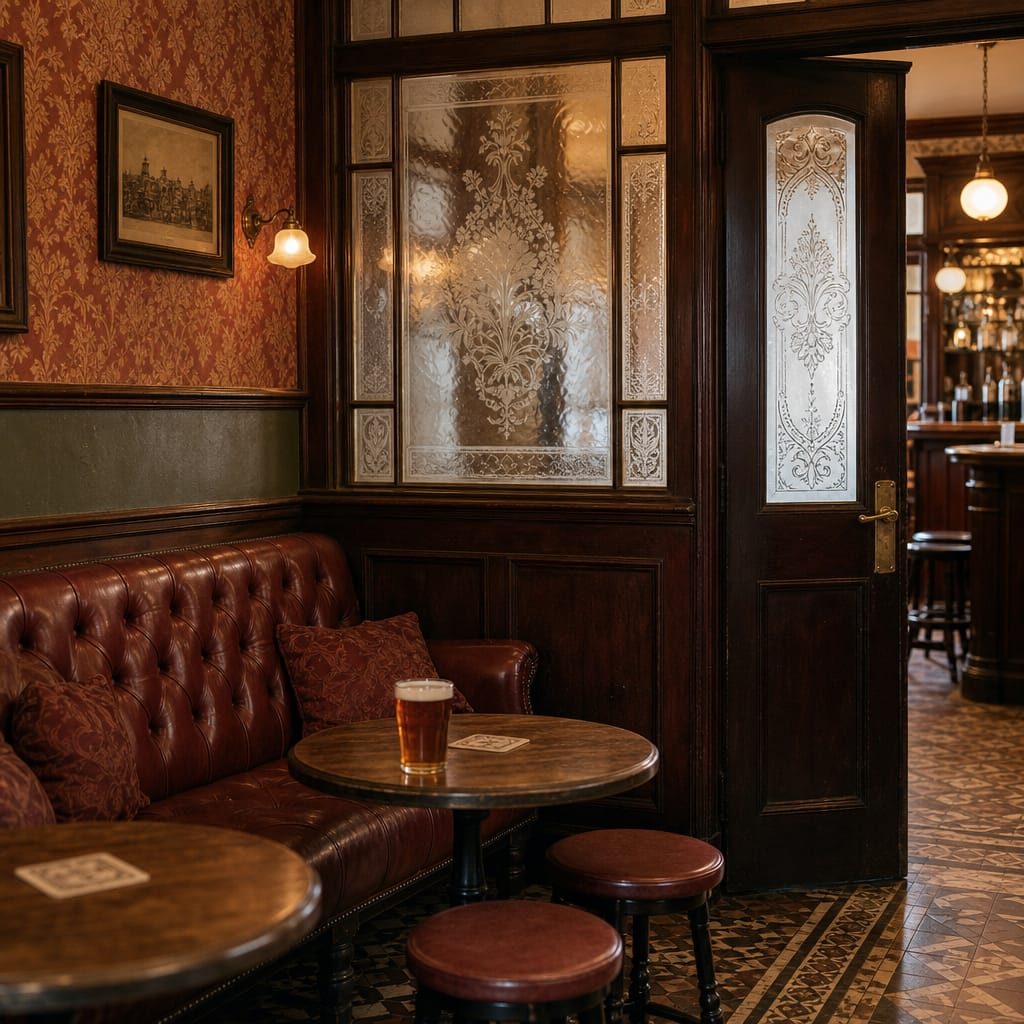 Cozy pub interior with vintage furnishings