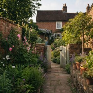 Well-maintained garden with flowering plants and greenery