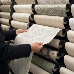 Rolls of wallpaper in factory setting
