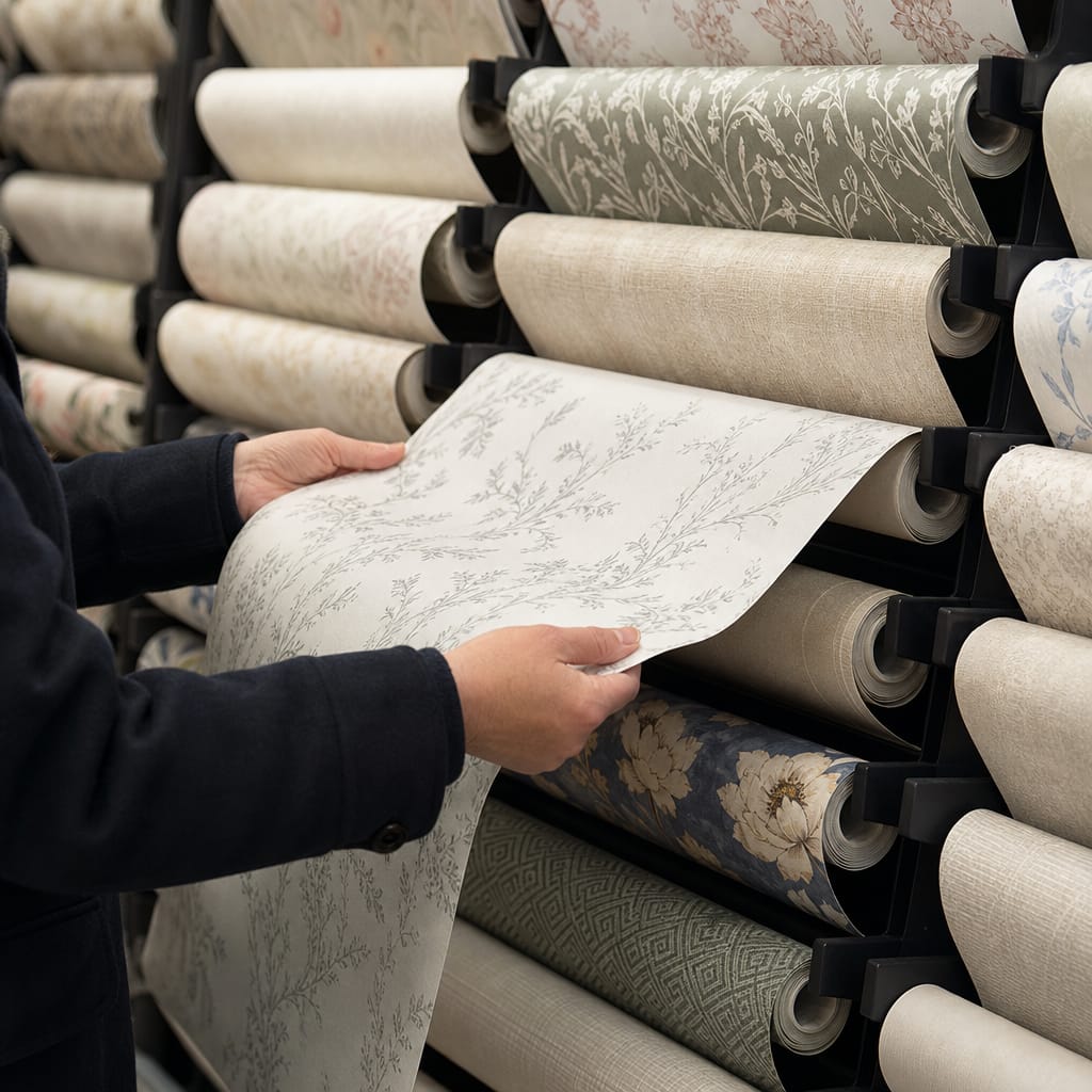 Rolls of wallpaper in factory setting