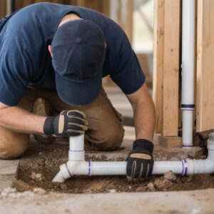 Plumber working on residential pipe installation